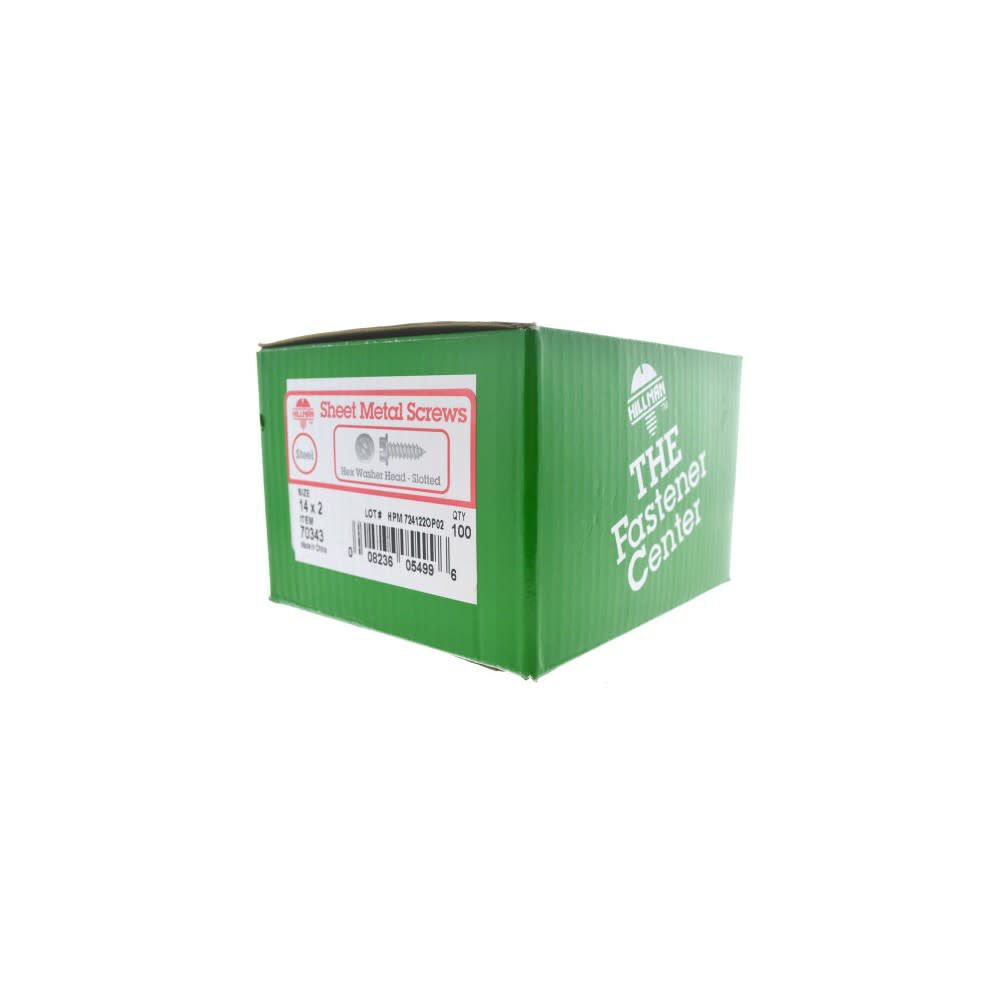 #14 x 2in Zinc Slotted Hex Head Sheet Metal Screw 100pk HF70343