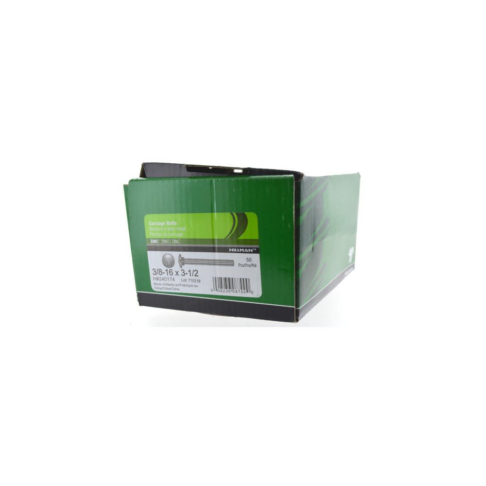 3/8-16 x 3 1/2in Zinc Carriage Bolt 50pk HF240174