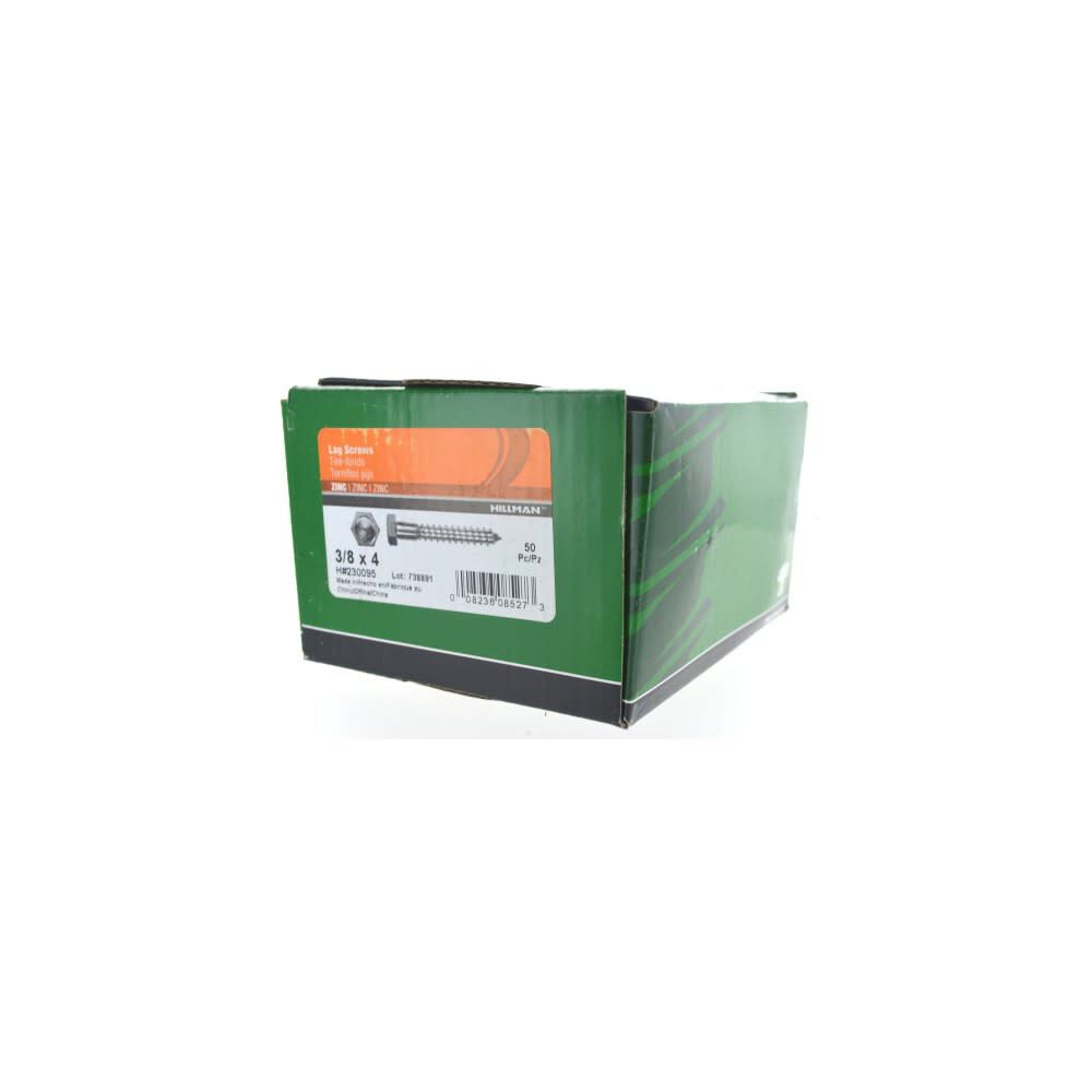 3/8-16 x 4in Zinc Hex Lag Screw 50pk HF230095