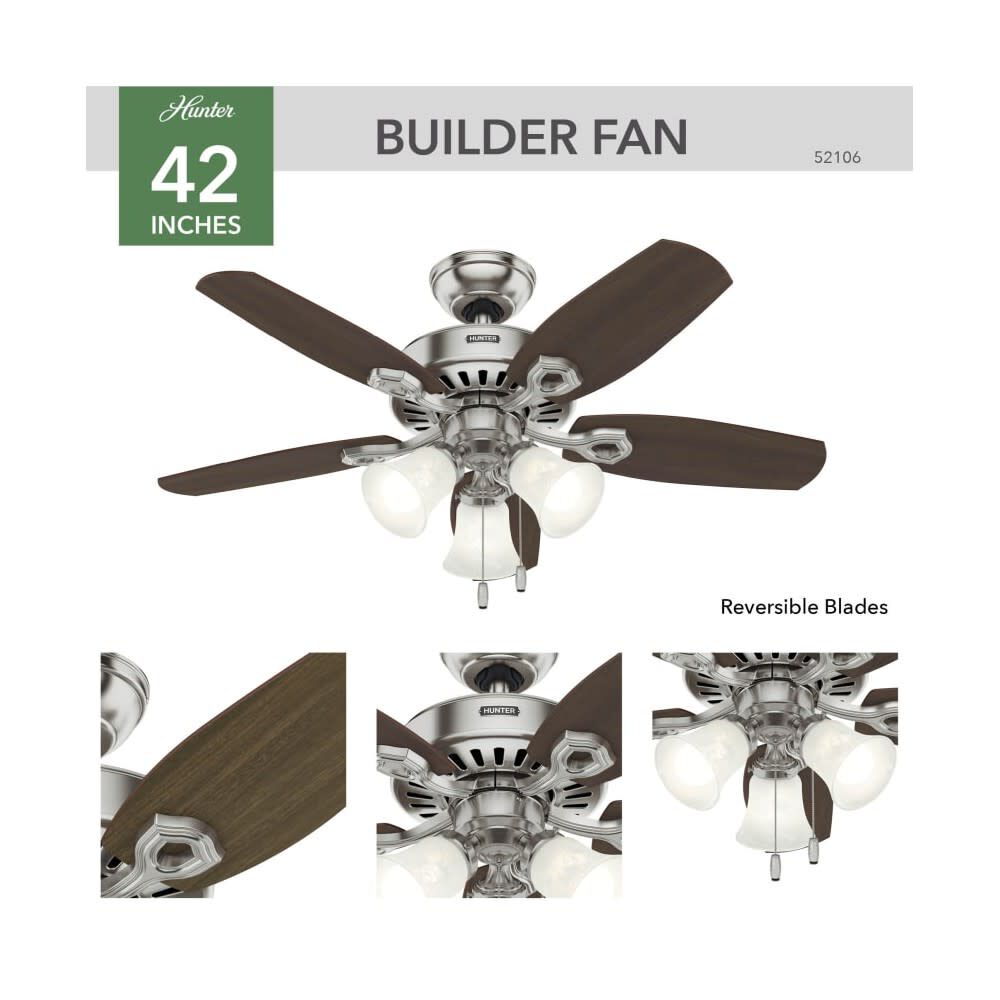 Builder Ceiling Fan 42in Brushed Nickel Brazilian Cherry 52106