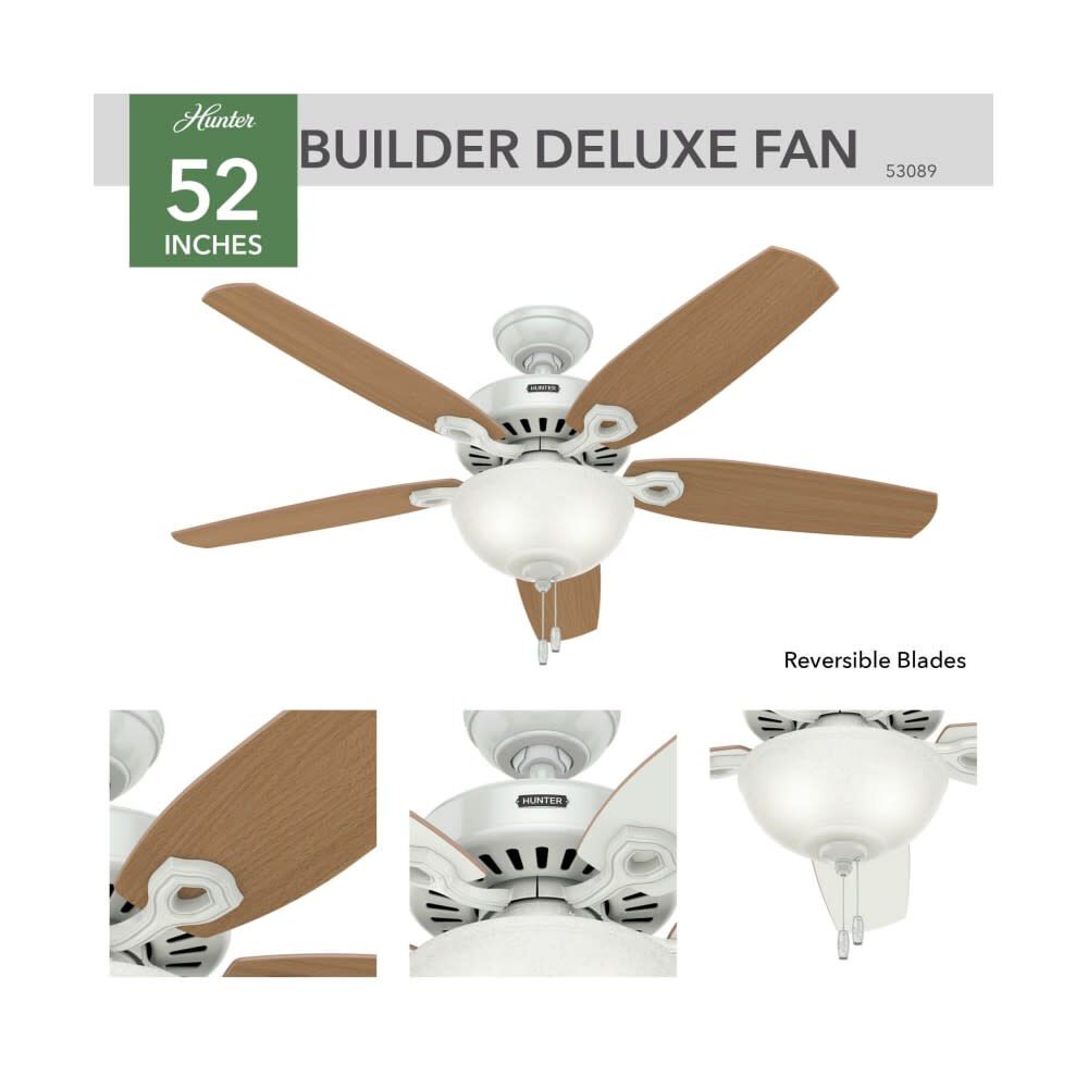 Builder Deluxe Ceiling Fan 52in White White/Beech 53089