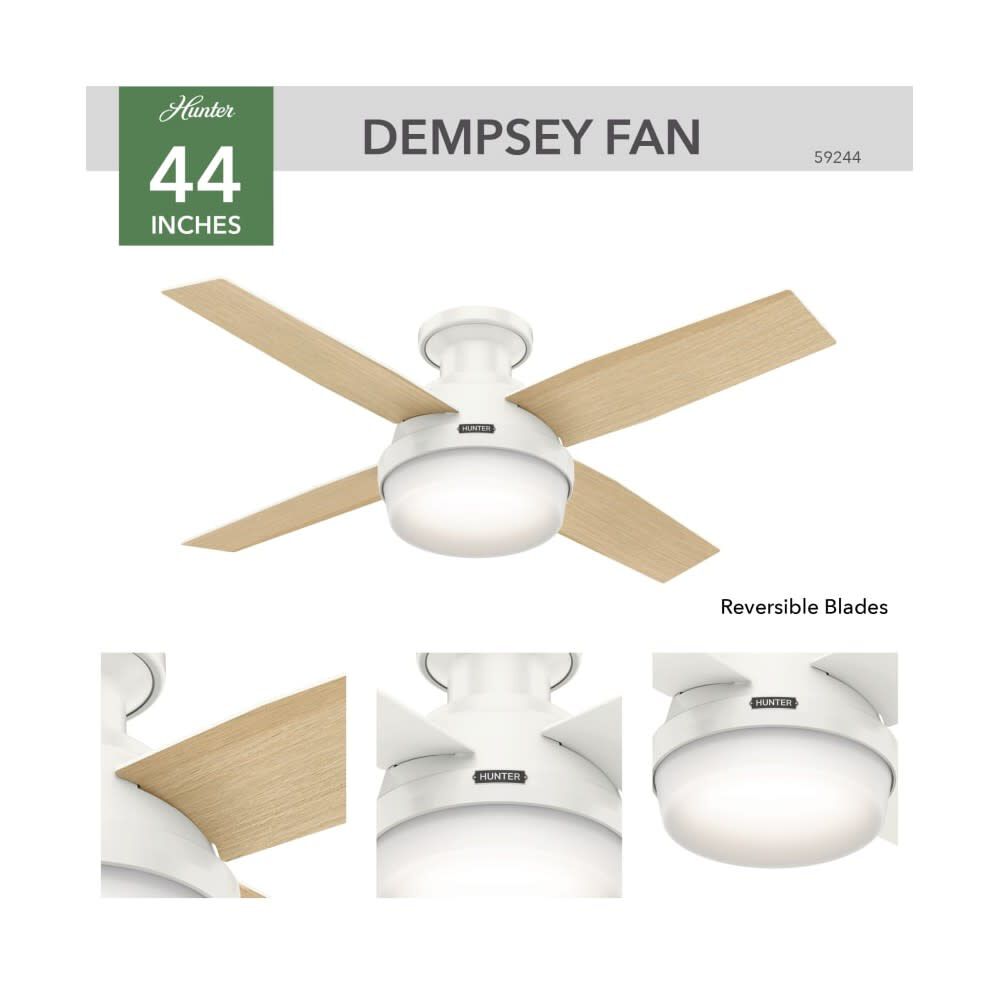Dempsey Ceiling Fan 44in Fresh White Blonde Oak/White 59244