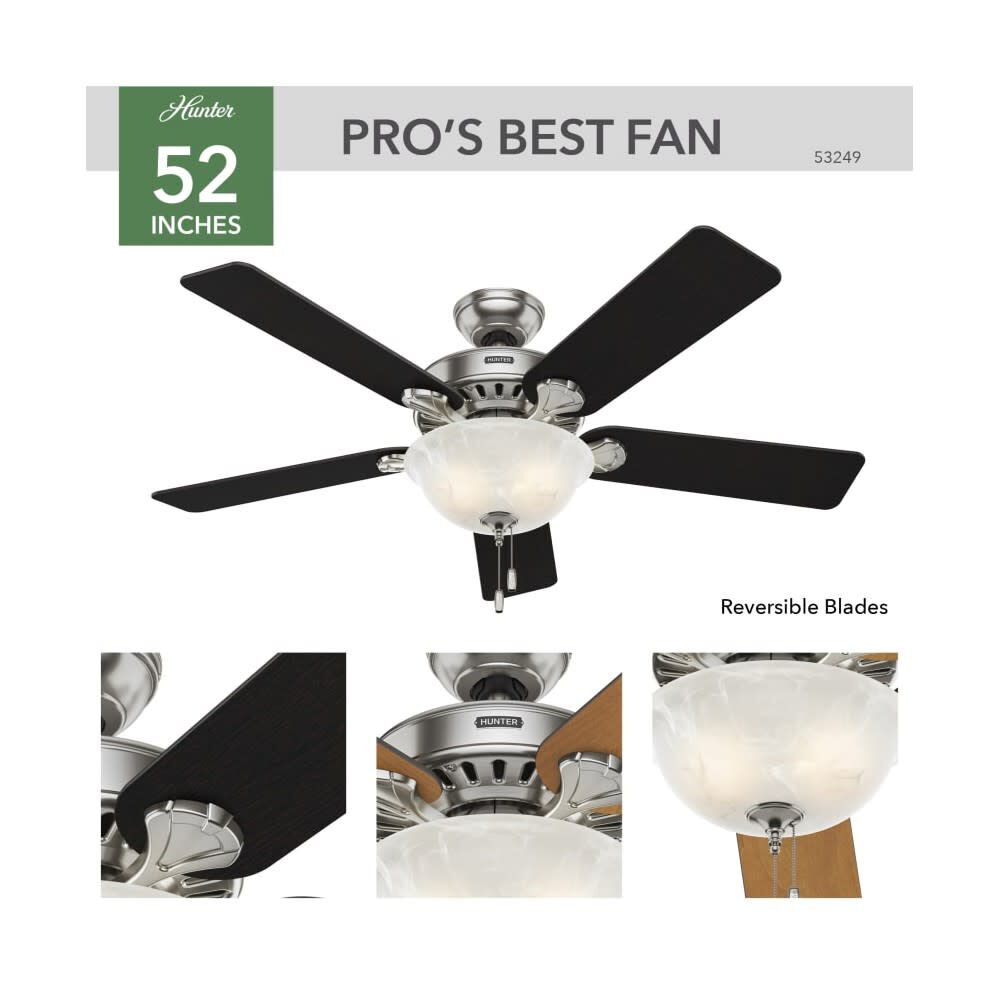 Pros Best Ceiling Fan 52in Brushed Nickel Chestnut 53249E