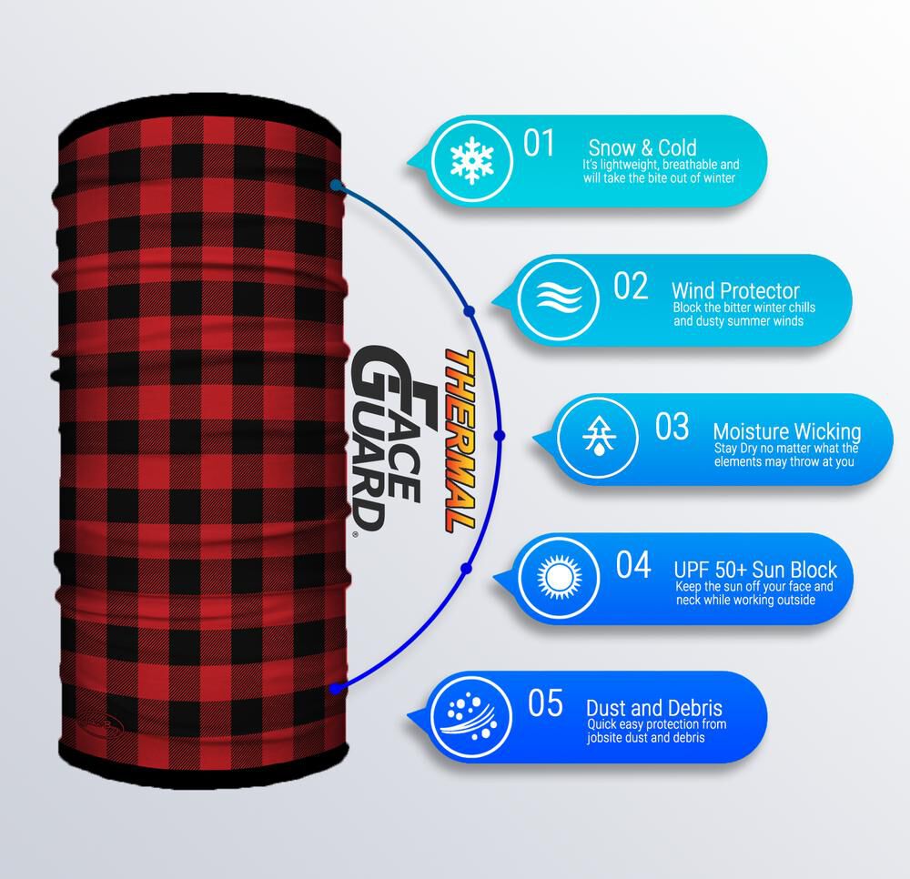 Thermal Face Guard Reversible Red Plaid and Black Pattern TH-REDPLAID