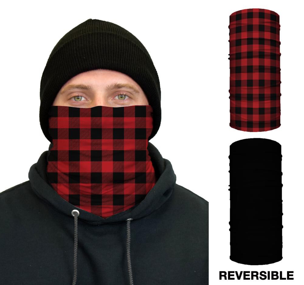 Thermal Face Guard Reversible Red Plaid and Black Pattern TH-REDPLAID