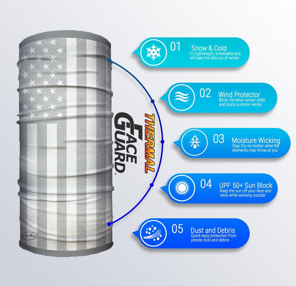 Thermal Face Guard Reversible White USA Flag and Grey Pattern TH-USAWHT