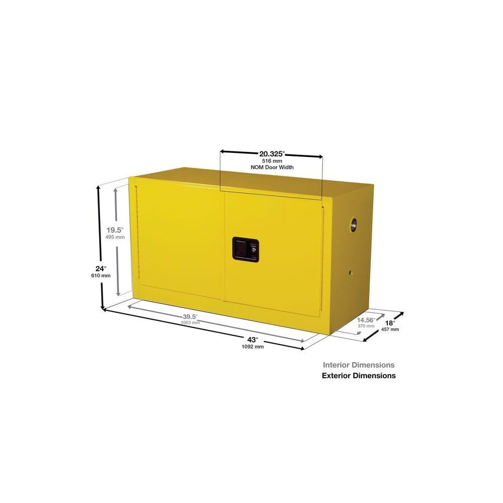17 Gallon Yellow Steel Self Close Flammable Safety Cabinet 891720
