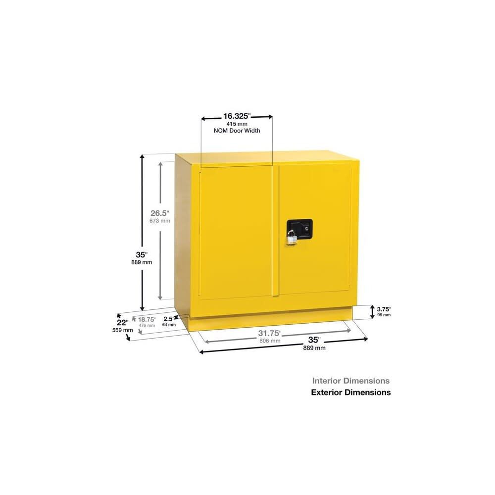 22 Gallon Yellow Steel Self Close 1 Shelf Flammable Cabinet 892320