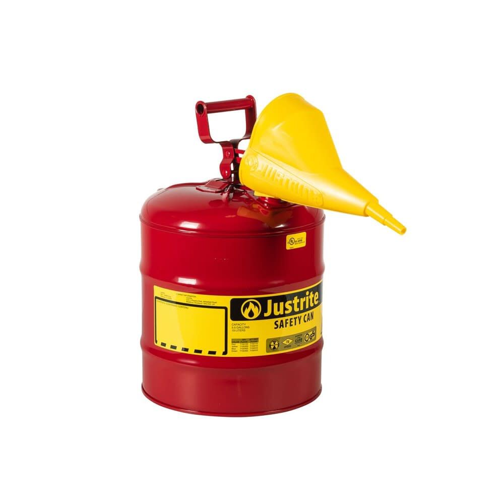 5 Gal Steel Safety Red Gas Can Type I with Funnel & Flame Arrester 7150110