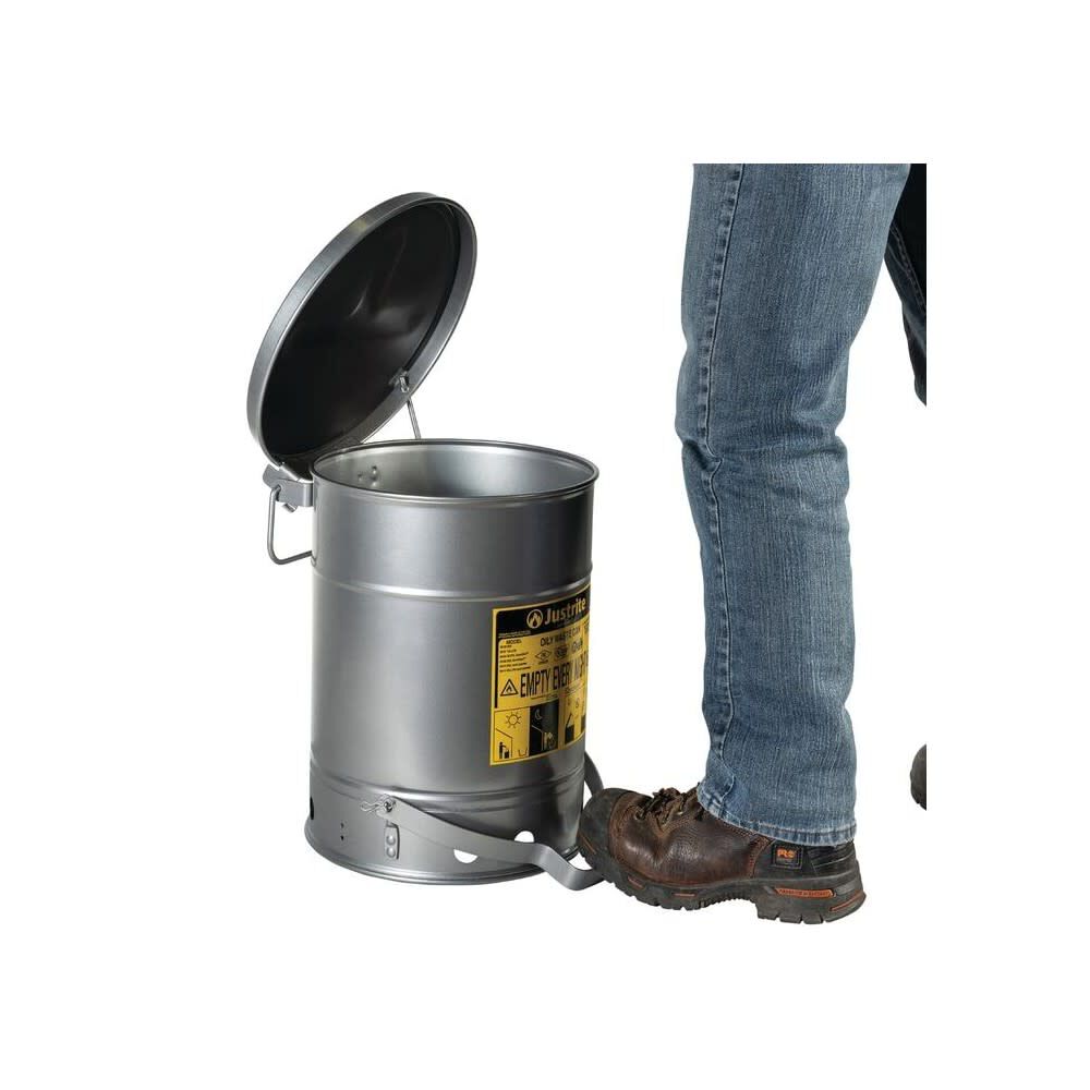 6 Gallon Silver Self-Closing Cover Oily Waste Can 9104