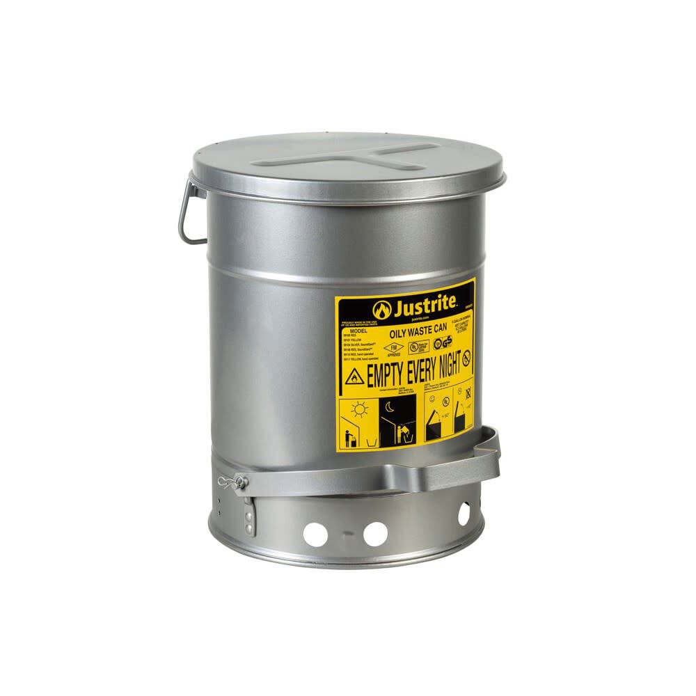 6 Gallon Silver Self-Closing Cover Oily Waste Can 9104