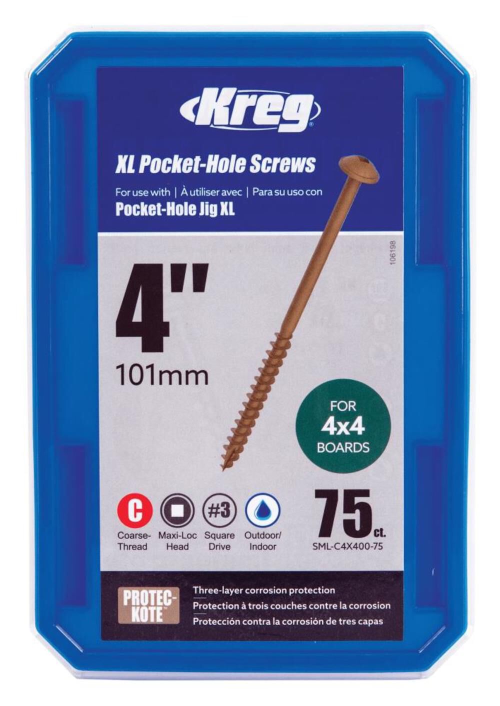 XL Pocket-Hole Screws 4in 75qty SML-C4X400-75