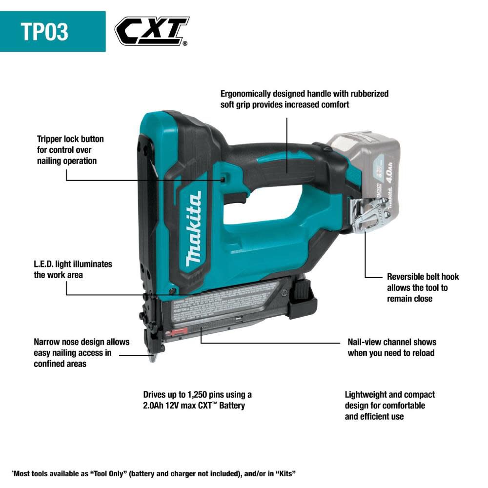 12V Max CXT Lithium-Ion Cordless Pin Nailer 23 ga. (Bare Tool) TP03Z