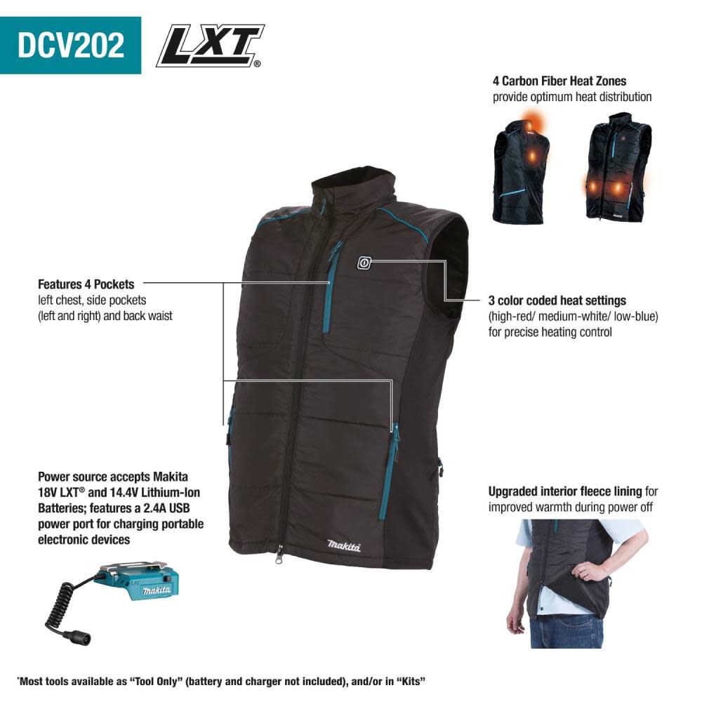 18V LXT Cordless Heated Vest Large Black (Bare Tool) DCV202ZL