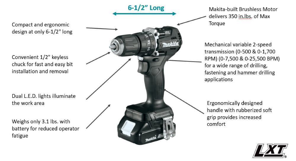 18V LXT Hammer Driver Drill Kit Sub Compact 1/2in XPH15RB