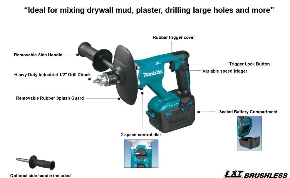 18V LXT Lithium-Ion Brushless Cordless 1/2in Mixer (Bare Tool) XTU02Z