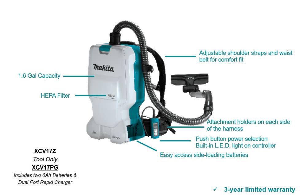 18V X2 LXT 36V 1.6 Gallon HEPA Backpack Dry Vacuum Kit XCV17PG