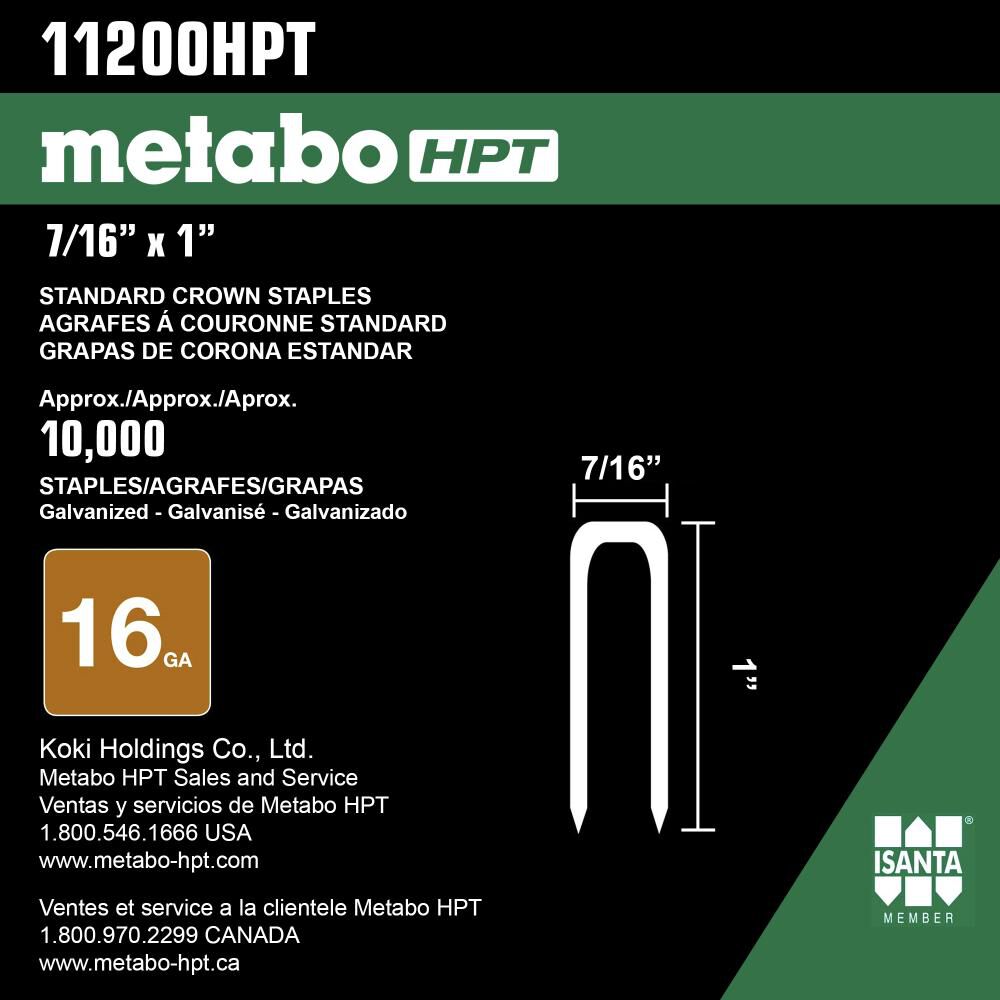 Standard Crown Staples 7/16in x 1in 16 Gauge Galvanized 11200HPT