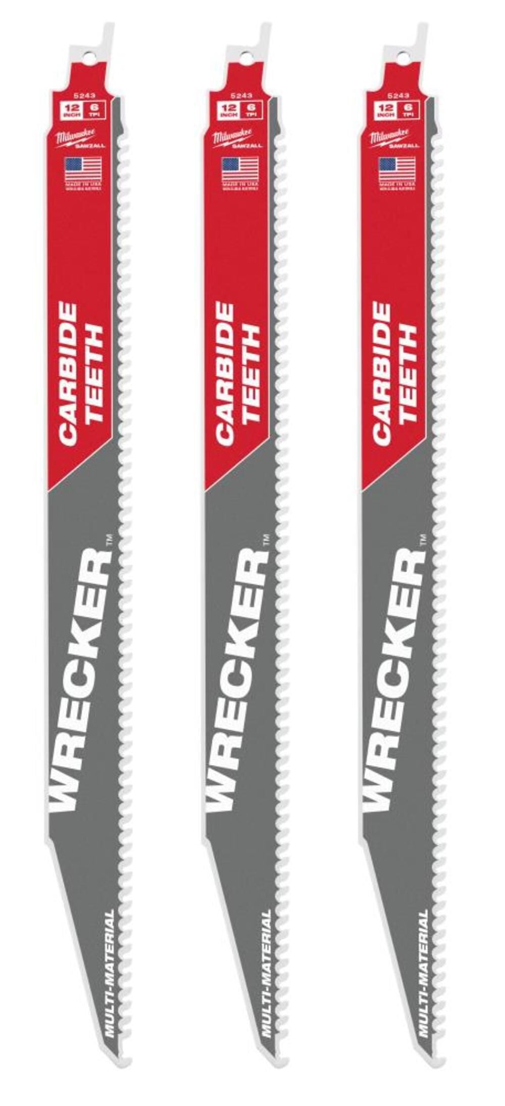 12inch 6 TPI THE WRECKER with Carbide Teeth SAWZALL Blade 3PK 48-00-5343