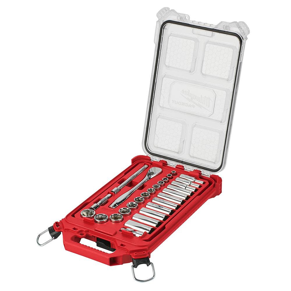 3/8in 28 Pc Ratchet & Socket Set with PACKOUT Organizer 48-22-9481