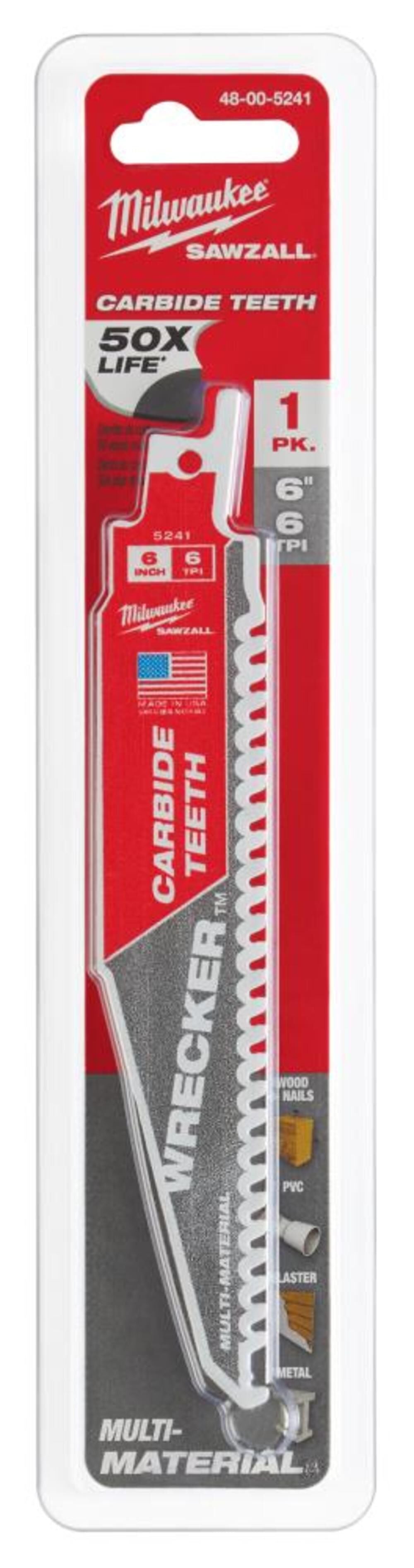 6inch 6 TPI THE WRECKER with Carbide Teeth SAWZALL Blade 1PK 48-00-5241