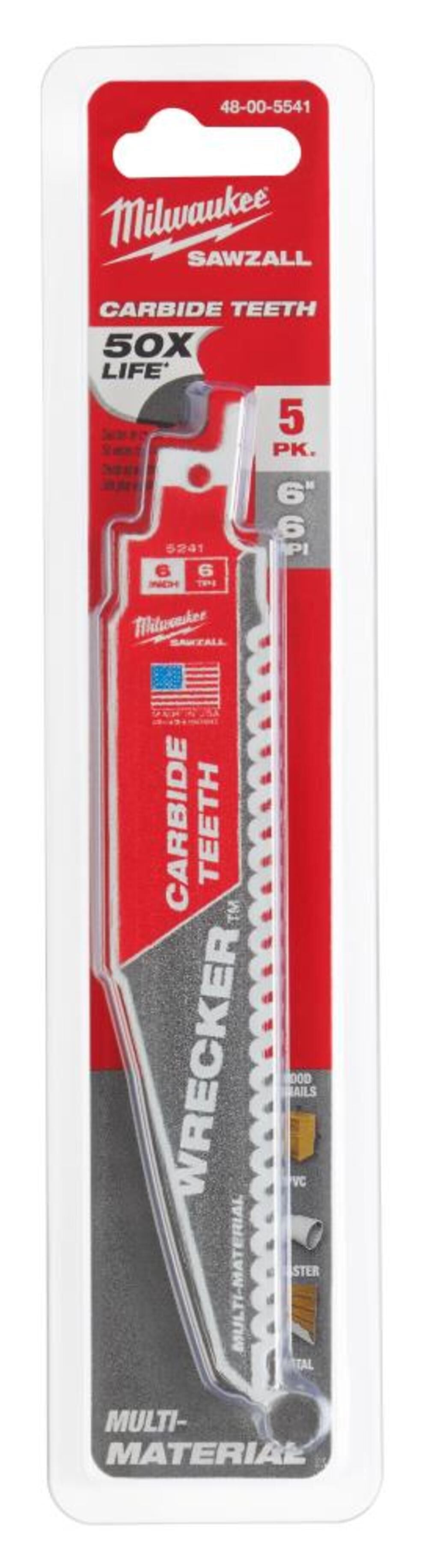6inch 6 TPI THE WRECKER with Carbide Teeth SAWZALL Blade 5PK 48-00-5541