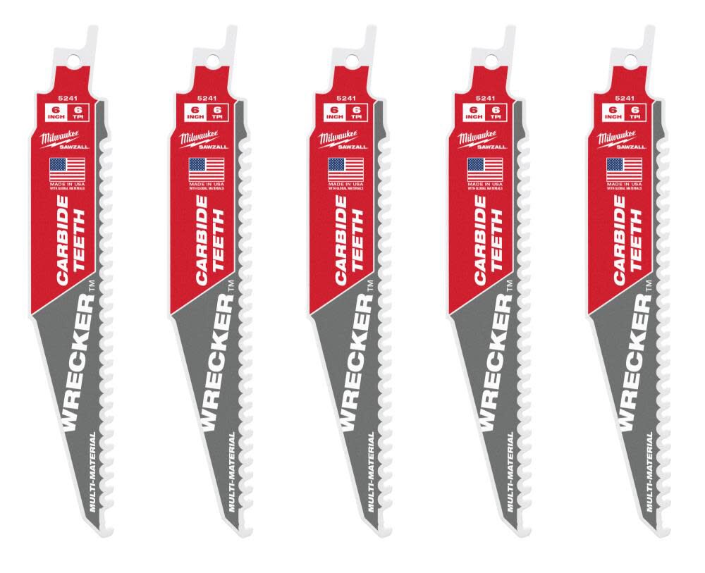 6inch 6 TPI THE WRECKER with Carbide Teeth SAWZALL Blade 5PK 48-00-5541