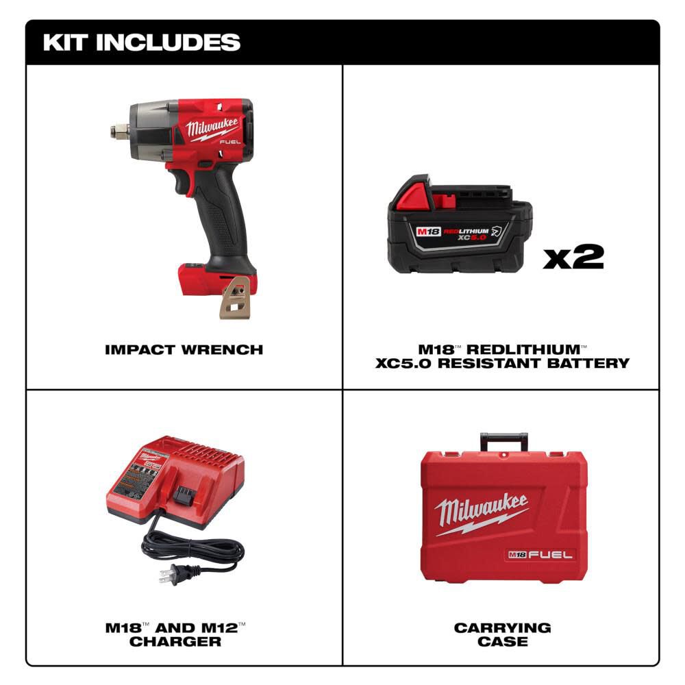 M18 FUEL 1/2inch Mid Torque Impact Wrench with Friction Ring Kit 2962-22R
