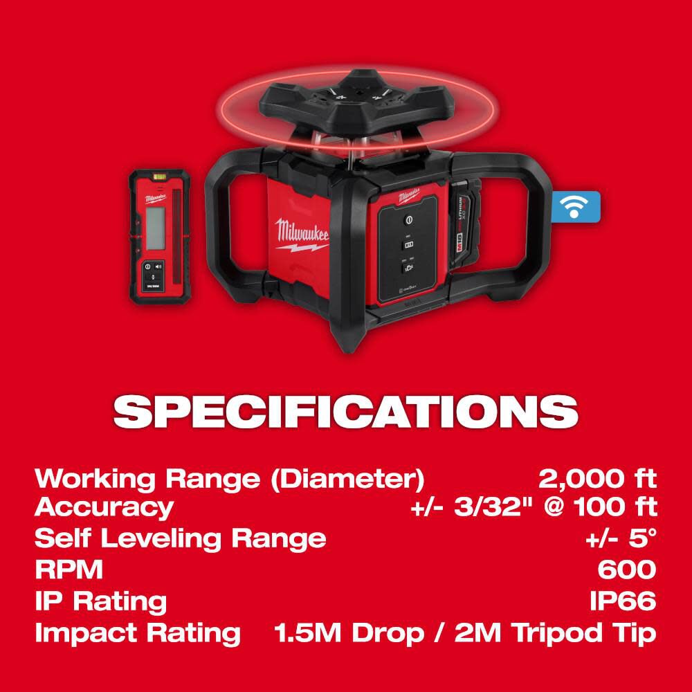 M18 Red Exterior Rotary Laser Level Kit with Receiver, Tripod, & Grade Rod 3701-21T
