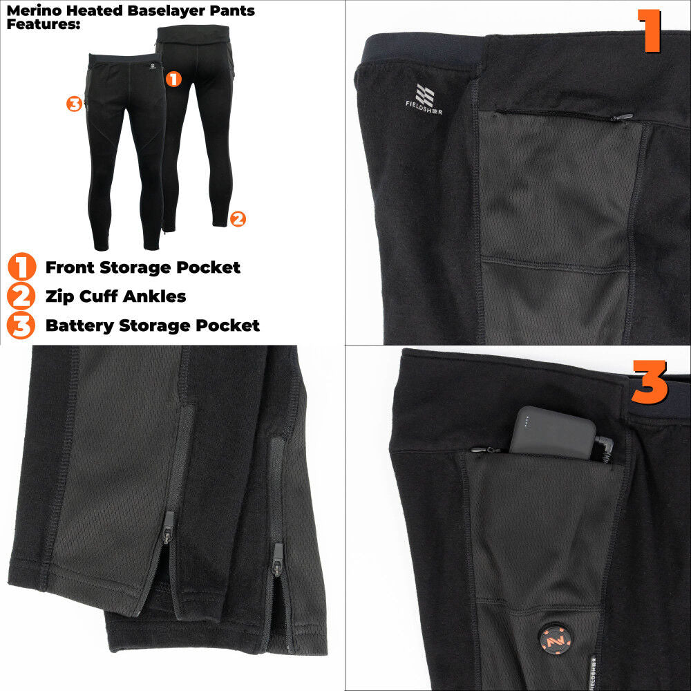 7.4V Merino Heated Baselayer Pant Mens Black MWMP21010