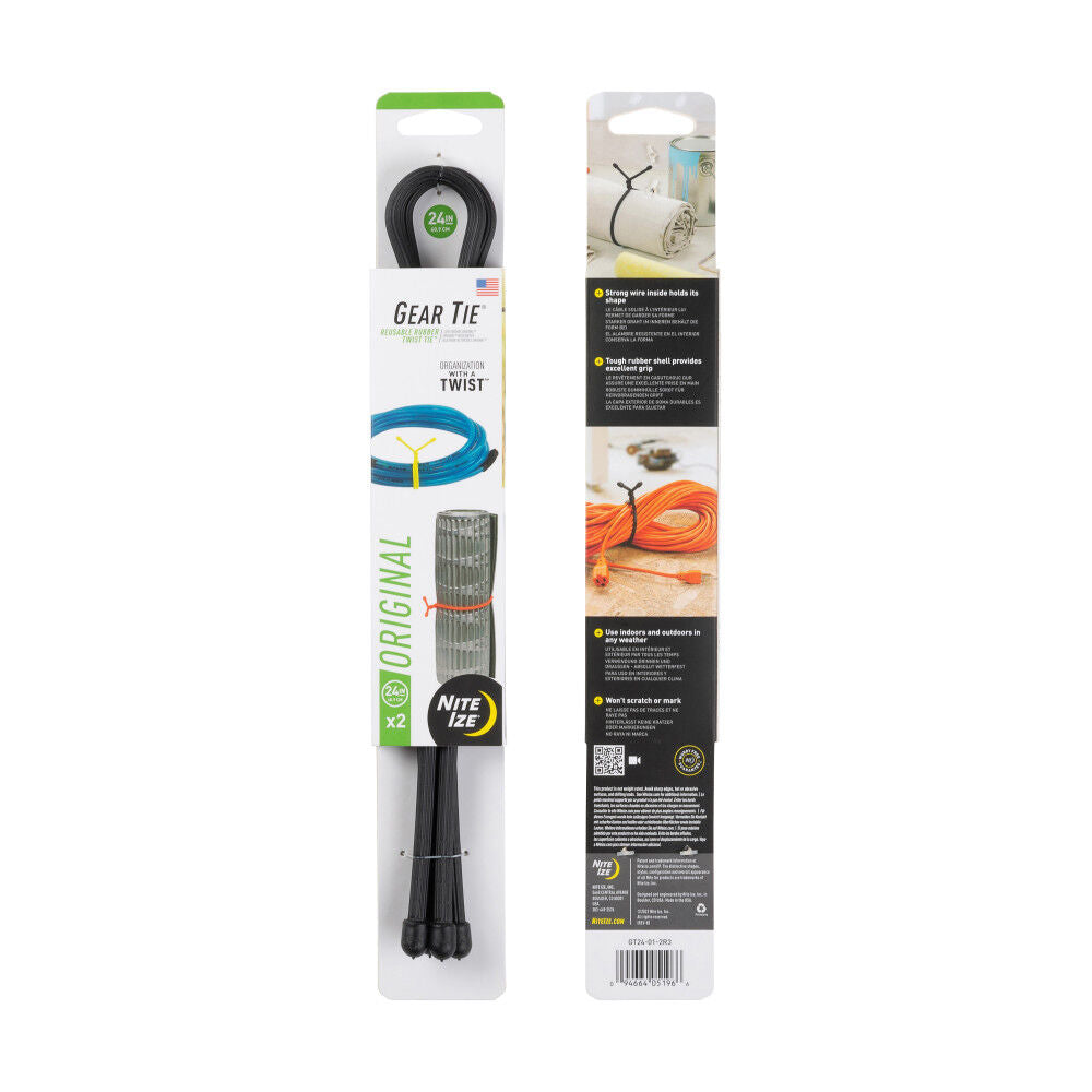 Gear Tie Reusable Rubber Twist Tie 24in 2pk Black GT24-01-2R3