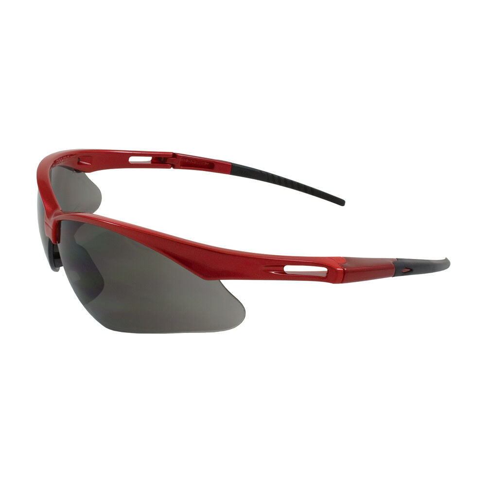 Anser Semi-Rimless Safety Glasses with Red Frame Gray Lens and Anti-Scratch Coating Including Neck Cord 250-AN-10117