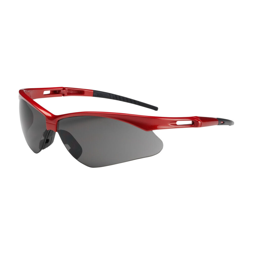 Anser Semi-Rimless Safety Glasses with Red Frame Gray Lens and Anti-Scratch Coating Including Neck Cord 250-AN-10117
