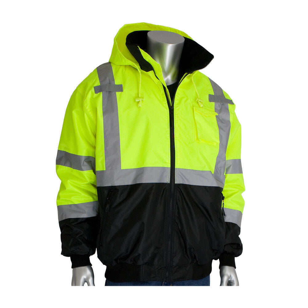 ANSI R3 Black Bottom Bomber Jacket Hi Vis Lime Yellow Small 333-1766-LY/S