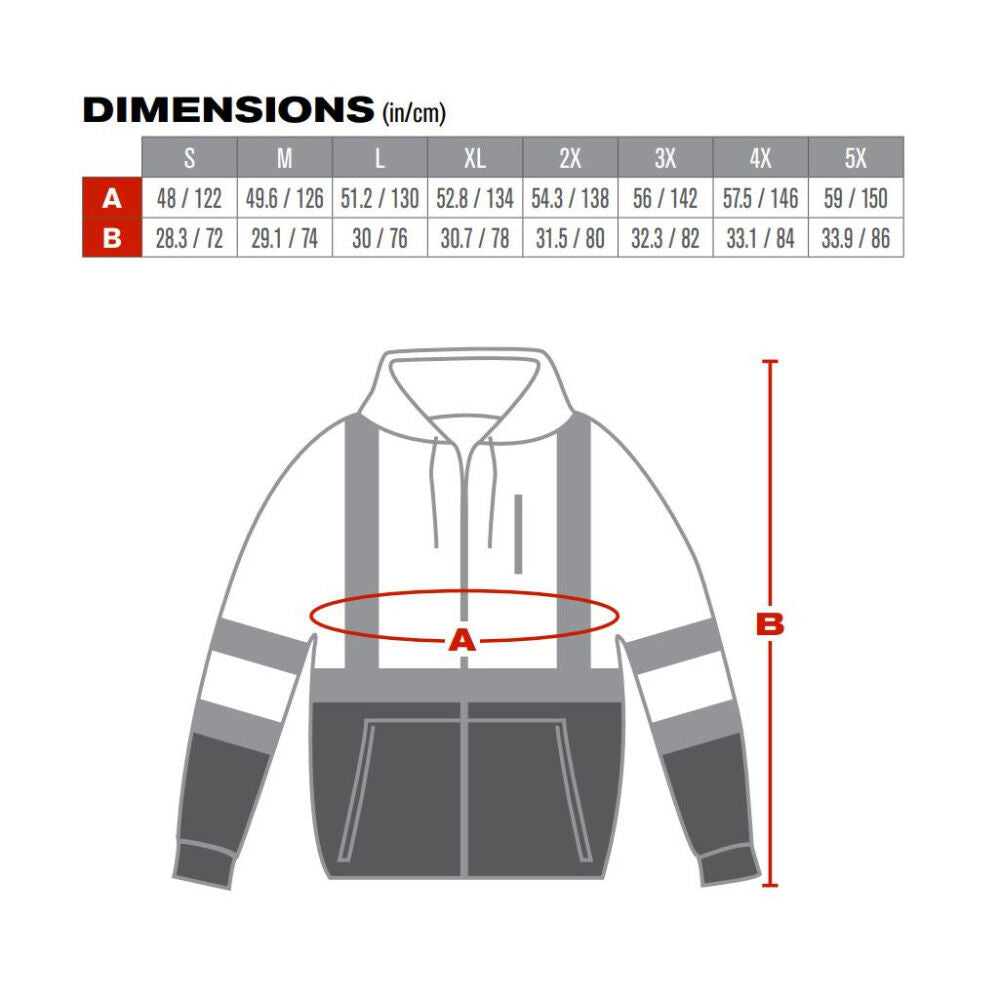 ANSI R3 Full Zip Hooded Sweatshirt Hi Vis Lime Yellow Small 323-1370B-LY/S