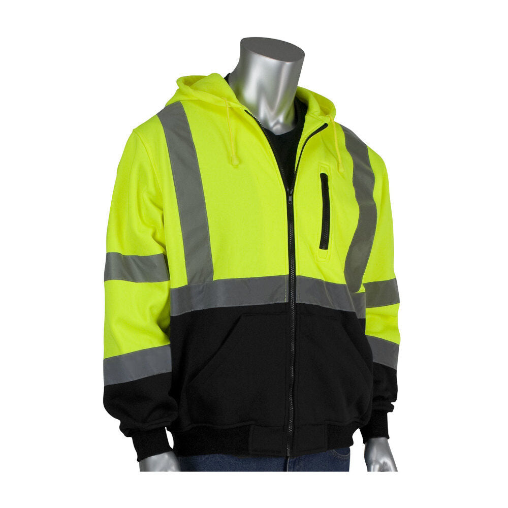 ANSI R3 Full Zip Hooded Sweatshirt Hi Vis Lime Yellow Small 323-1370B-LY/S