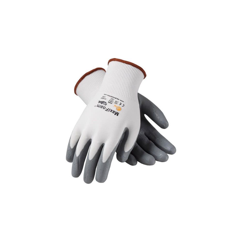 Gloves White MaxiFoam Premium Seamless Knit Nylon XL 12 Pairs of Gloves 34-800/XL