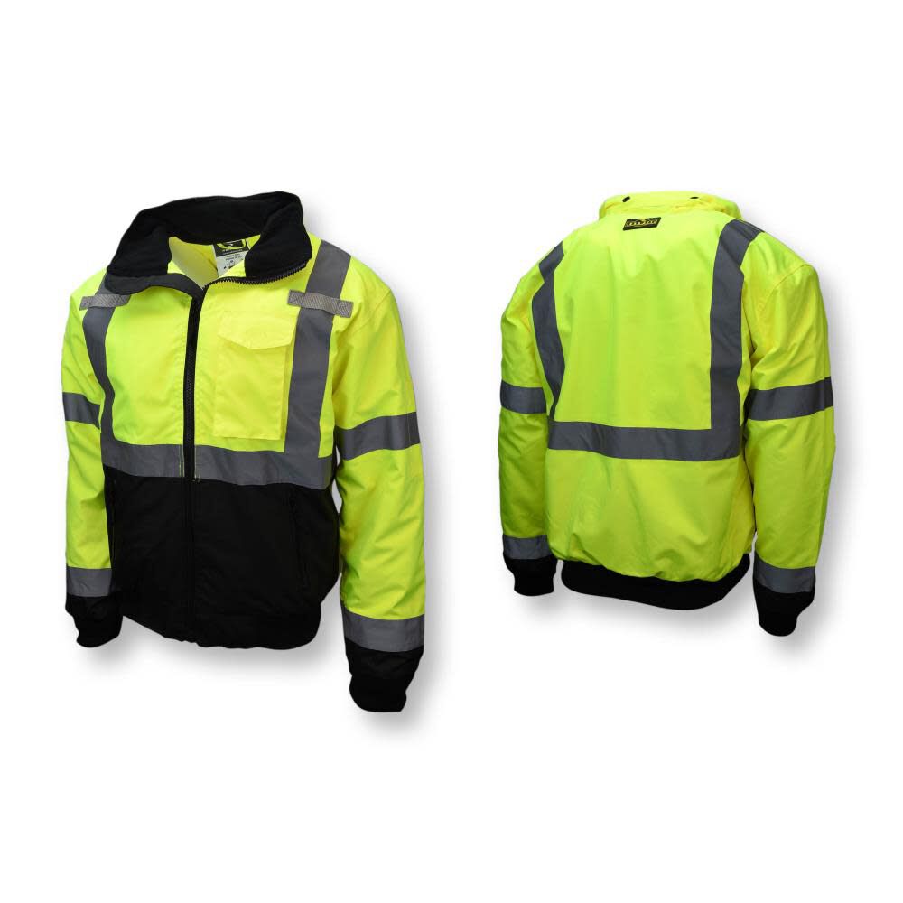 Class 3 Two in One High Visibility Bomber Safety Jacket Green Black Bottom 3X SJ110B-3ZGS-3X