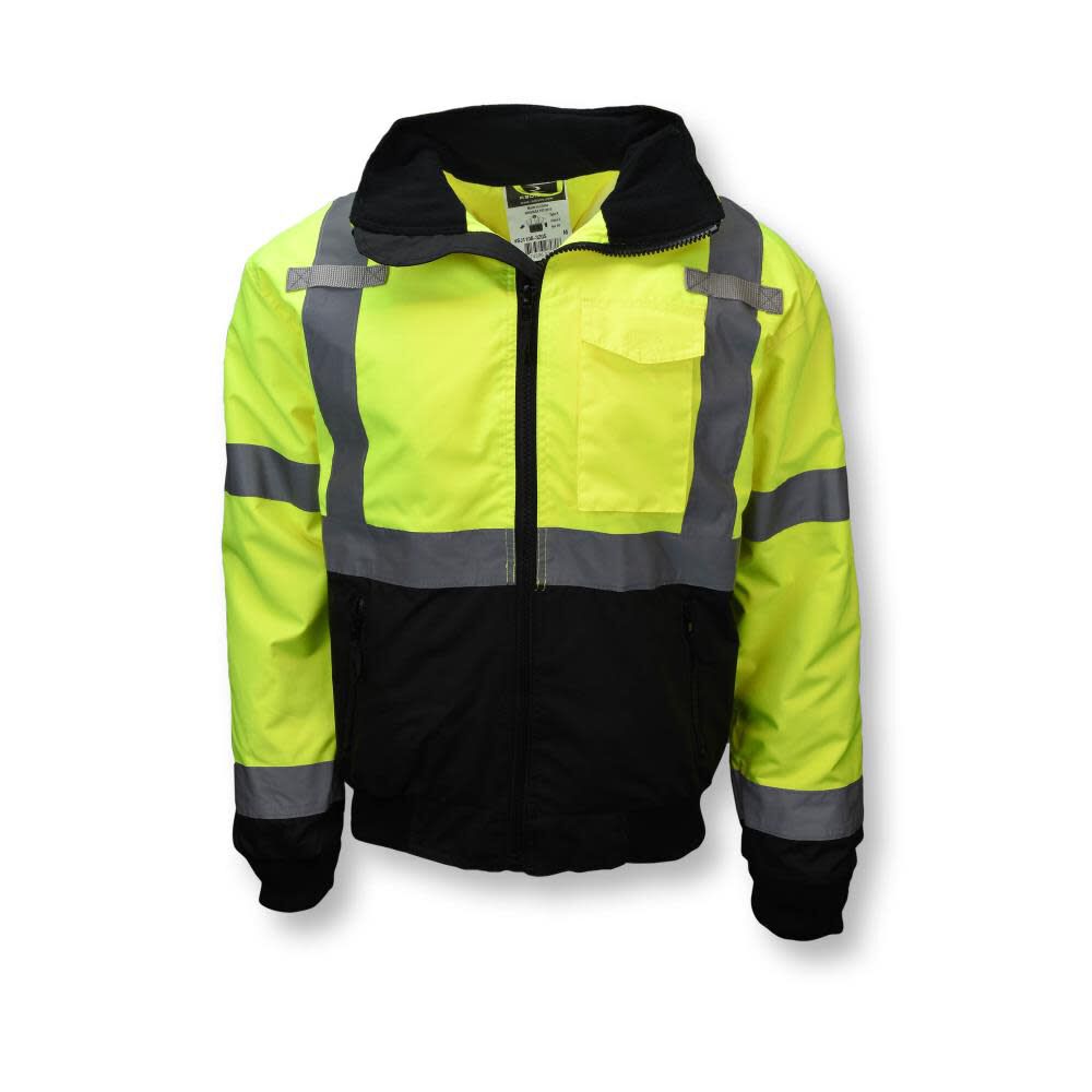 Class 3 Two in One High Visibility Bomber Safety Jacket Green Black Bottom 3X SJ110B-3ZGS-3X