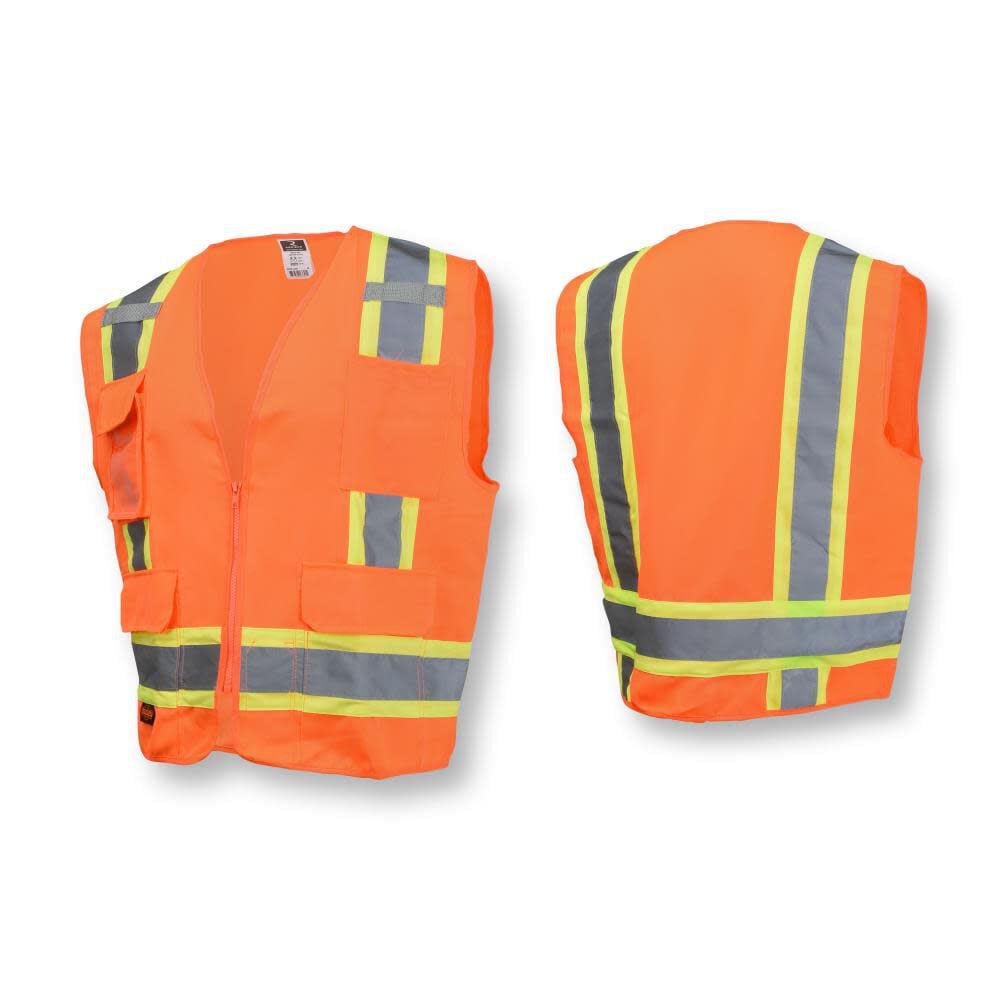 SV62 Type R Class 2 Surveyor Heavy Duty Solid Twill Safety Vest, Orange, 5X-Large SV62-2ZOT-5X