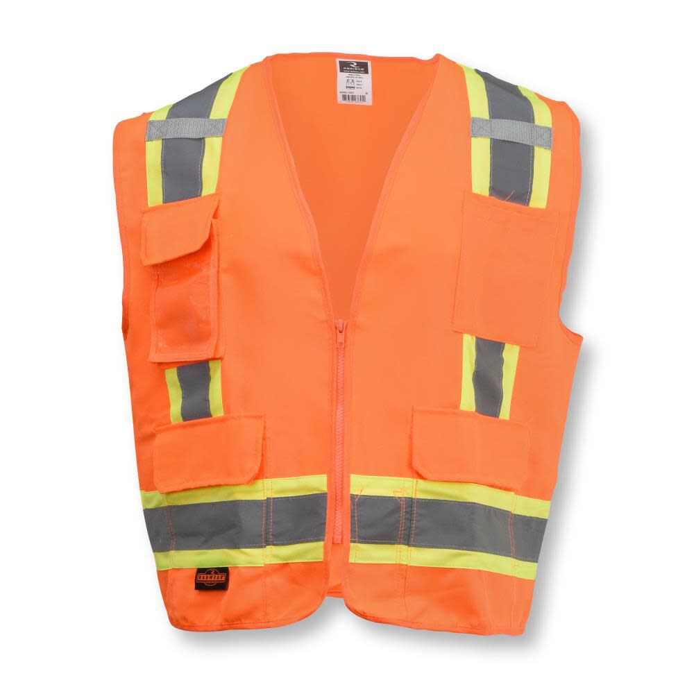SV62 Type R Class 2 Surveyor Heavy Duty Solid Twill Safety Vest, Orange, 5X-Large SV62-2ZOT-5X