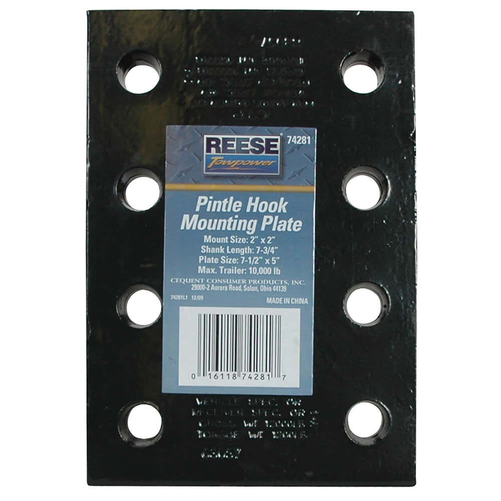 7.75in 10000 lbs Black Steel Pintle Hook Mounting Plate 8312431