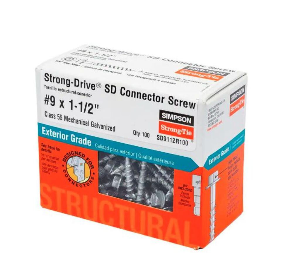 #9 1-1/2 In. Strong Drive SD Structural Connector Screw with 1/4 In. Hex Head 100 SD9112R100