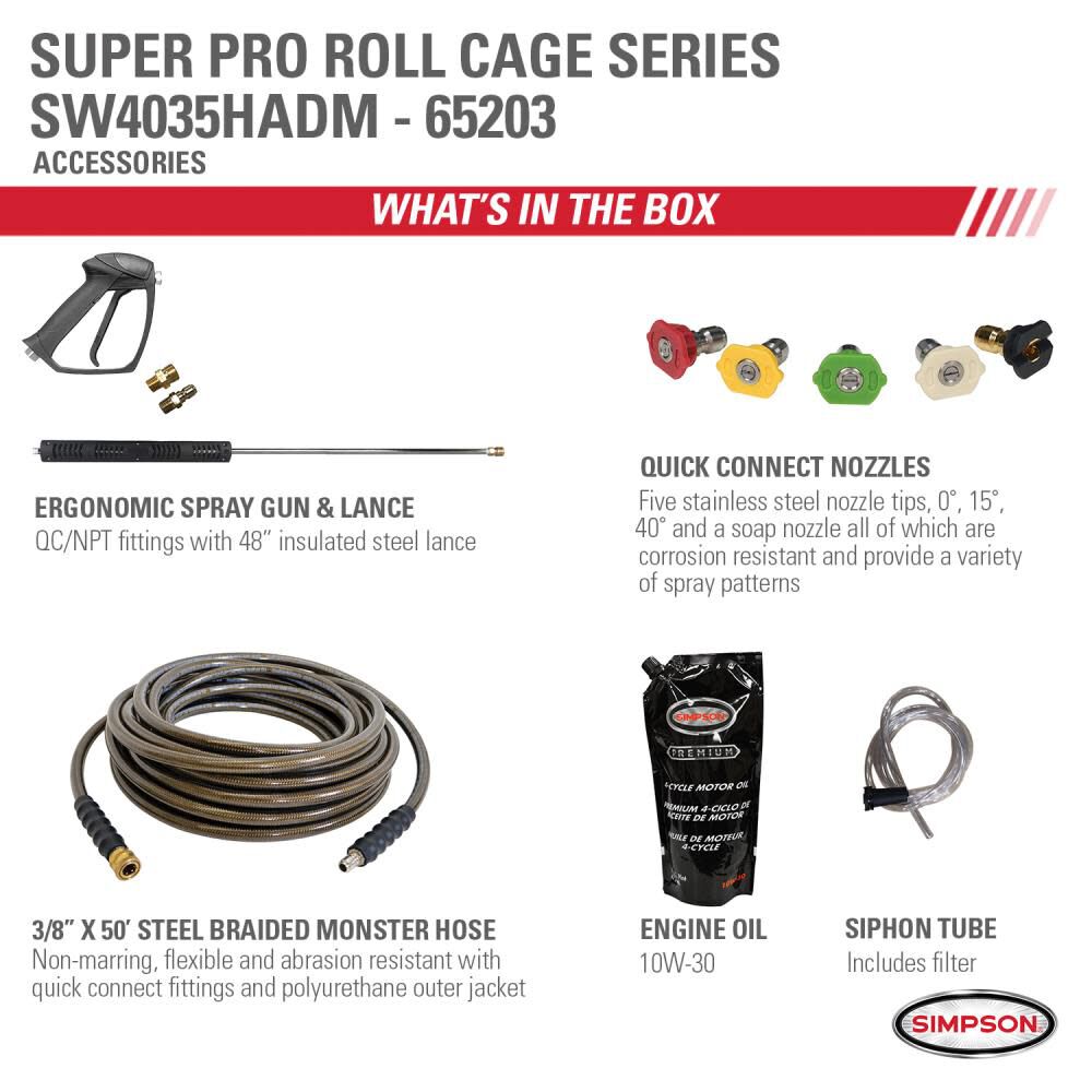 Super Pro Roll Cage Cold Water Professional Gas Pressure Washer 4000 PSI SW4035HADM
