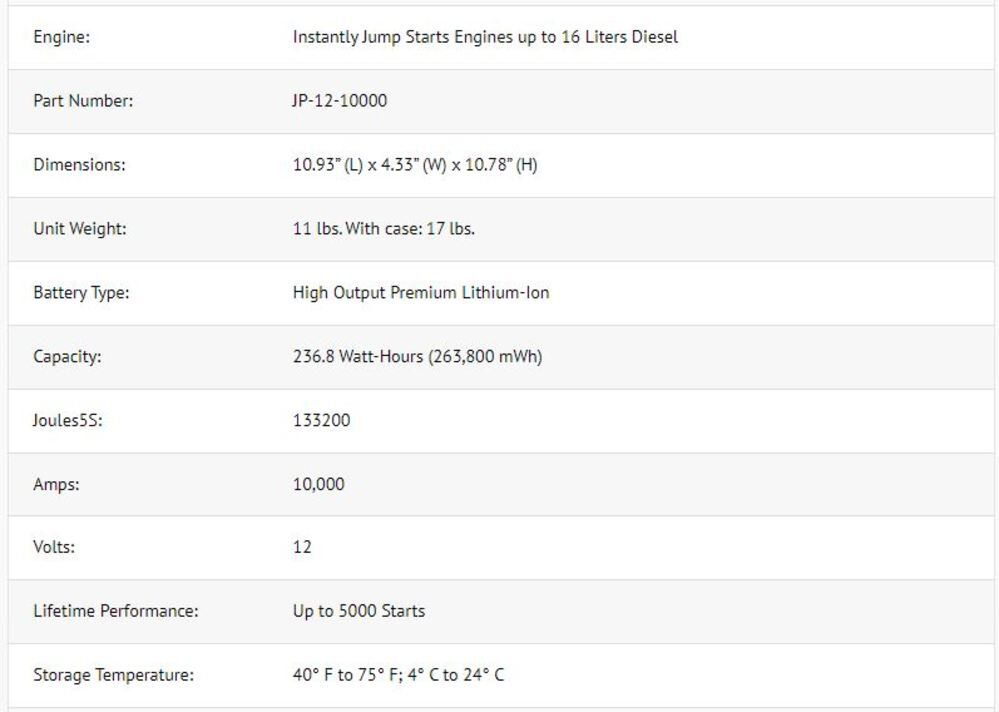 Jump Pack 10000Amp 133200 Joules 5S 12V JP-12-10000-002T