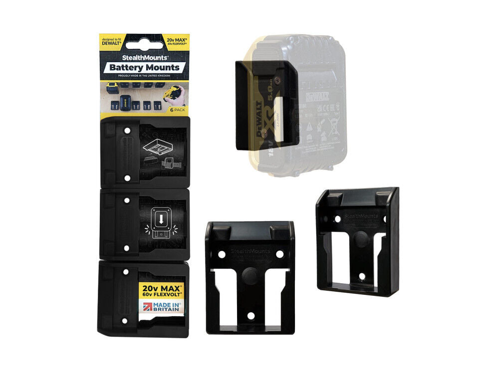 Battery Mounts for Dewalt 20v 6 pk Black BM-DW20-BLK-6