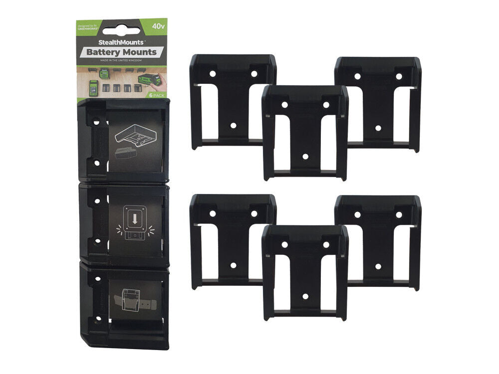 Battery Mounts for Greenworks 40v 6pk Black BM-GW40-BLK-6