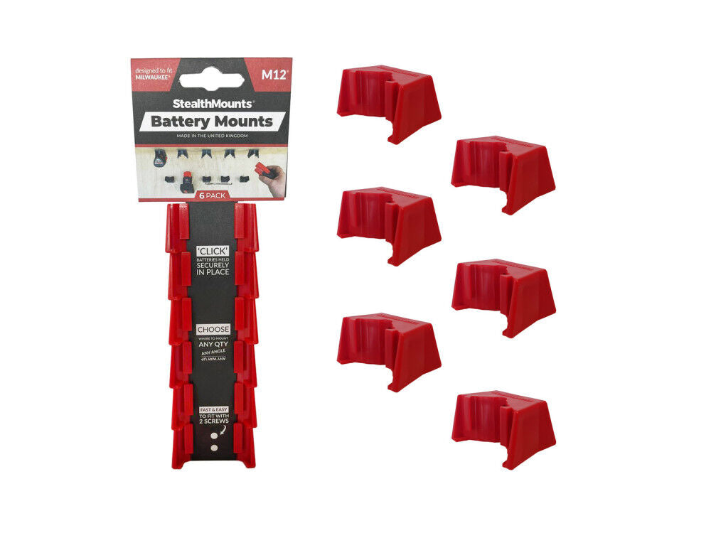 Battery Mounts for Milwaukee M12 6pk Red BM-MW12-RED-6