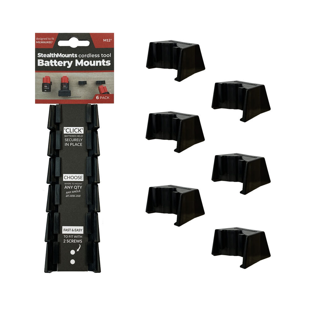 BLACK Battery Mount for Milwaukee M12 6pk BM-MW12-BLK-6