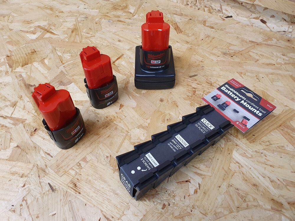BLACK Battery Mount for Milwaukee M12 6pk BM-MW12-BLK-6